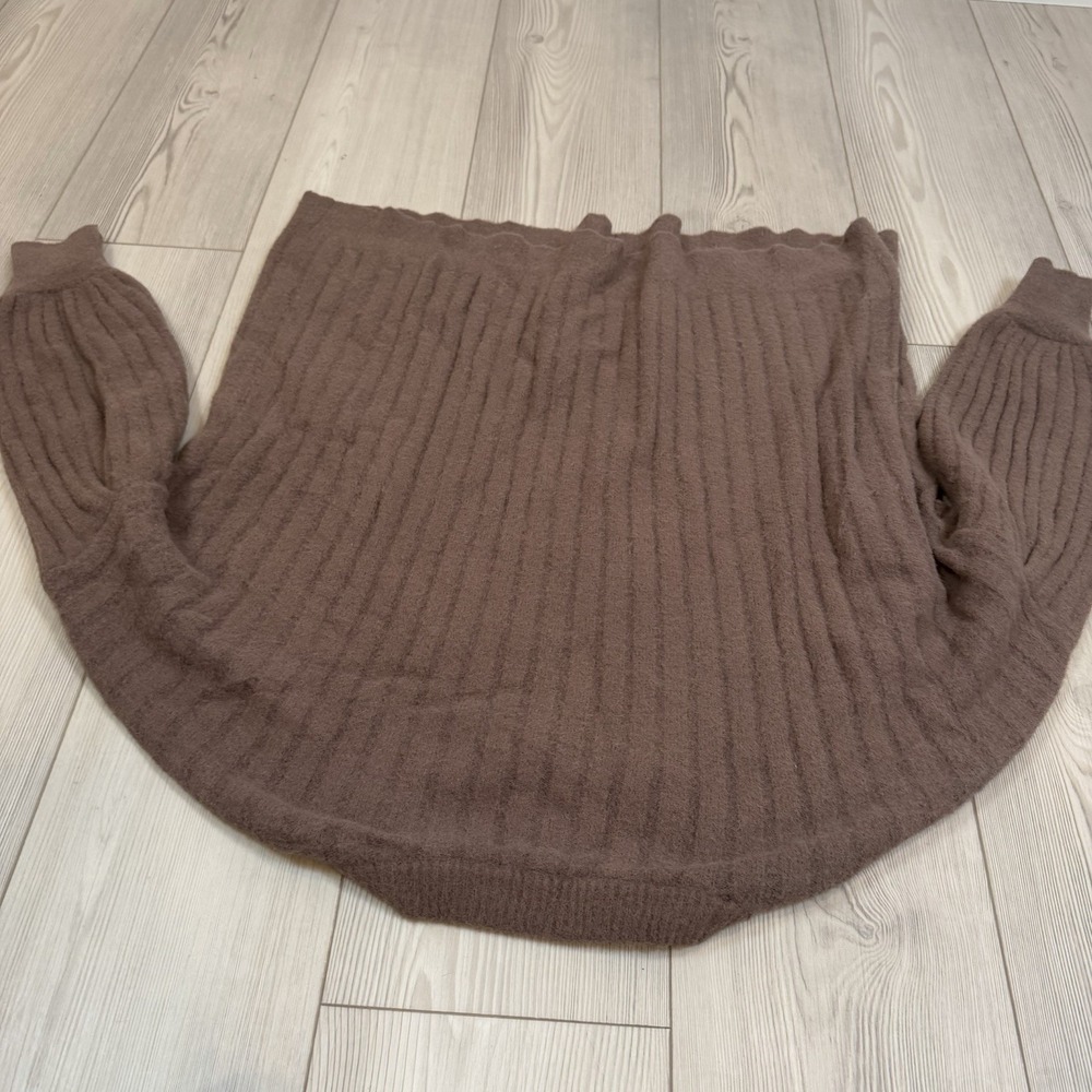 Aerie Buttercream Fuzzy Crewneck Sweater Brown Medium Oversized Pullover - Picture 8 of 10